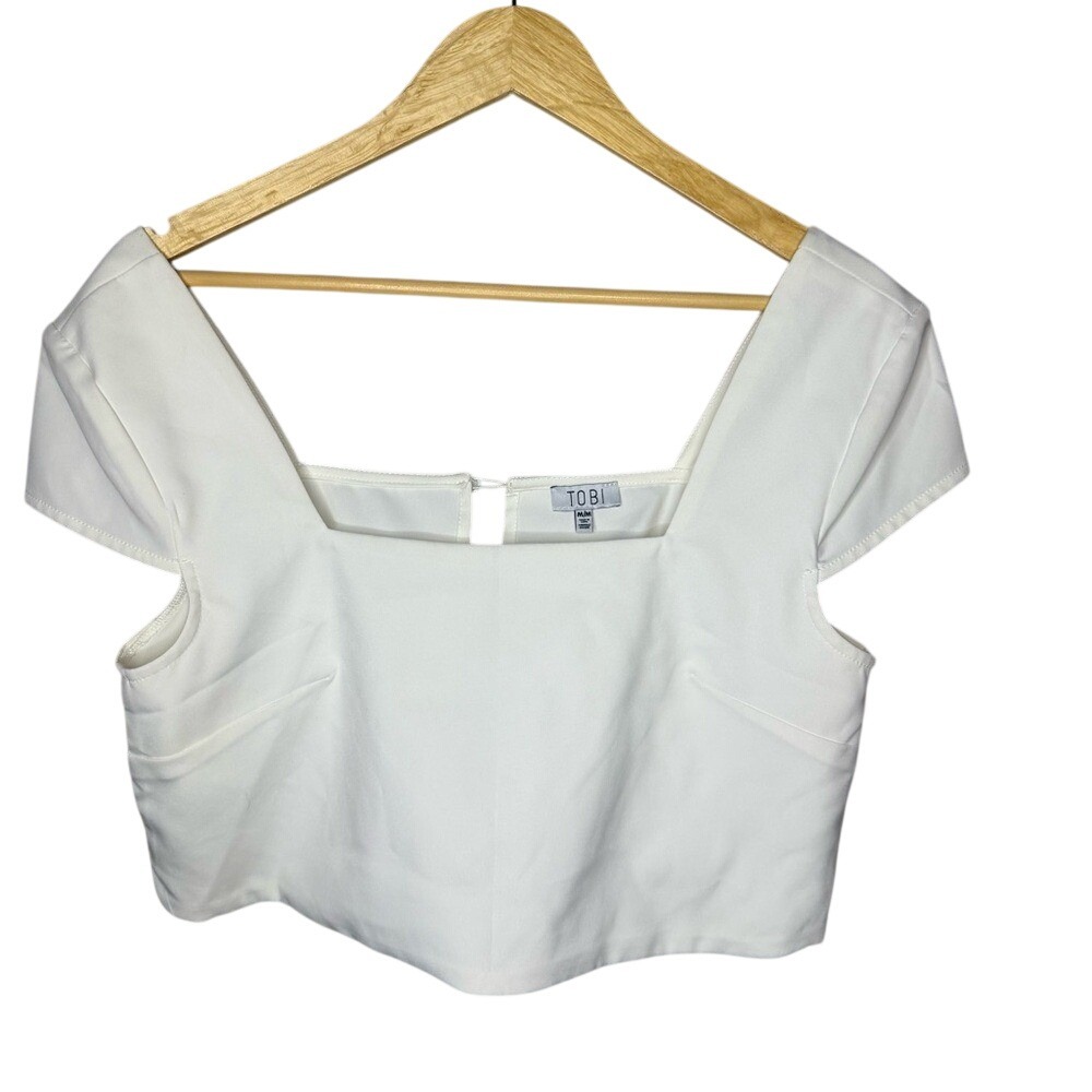 Tobi White Square Neck Crop Top Cap Sleeve Fitted Going Out Medium